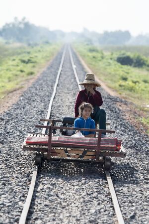 the Railway line of the Bamboo Train near the city centre of Battambang in Cambodia.  Cambodia, Battambang, November, 2018のeditorial素材