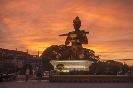 the statue of King Dambong at the Ta Dambong Square in the city Battambang in Cambodia.  Cambodia, Battambang, November, 2018のeditorial素材