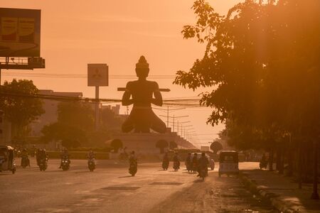 the statue of King Dambong at the Ta Dambong Square in the city Battambang in Cambodia.  Cambodia, Battambang, November, 2018のeditorial素材