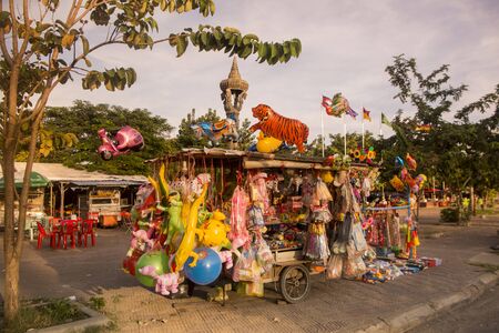 a balloon shop at the river front in the old town in the city centre of Battambang in Cambodia.  Cambodia, Battambang, November, 2018のeditorial素材