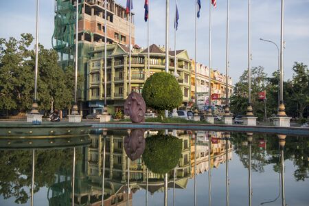 the Angkor Comfort Hotel a at the river front in the old town in the city centre of Battambang in Cambodia.  Cambodia, Battambang, November, 2018のeditorial素材