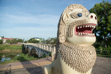 the old Bridge on the Stoeng Sangkae River in the old town in the city centre of Battambang in...