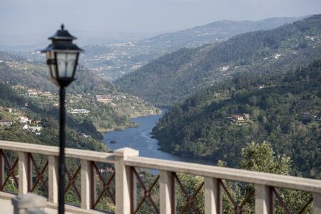 the landscape with the Douro river at the town of Alpendurada, east of Porto in Portugal in Europe.  Portugal, Regua, April, 2019のeditorial素材