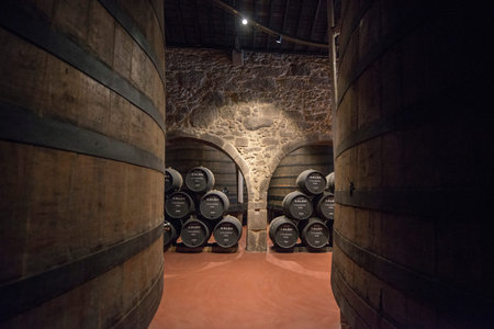 one of the Port wine Cellar of Calem at the waterfront  on the Douro River in Ribeira in the city...