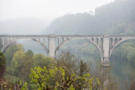 the Ponte de Pedra Bridge at the town of Entre os Rios at the Douro river, east of Porto in Portugal...
