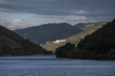 the Landscape of the Douro River betwen the towns of Reso da Regua and Pinhao east of Porto in Portugal in Europe.  Portugal, Regua, April, 2019のeditorial素材
