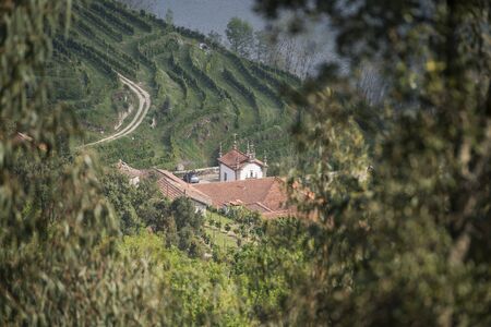 the landscape at the Douro river at the town of Alpendurada, east of Porto in Portugal in Europe.  Portugal, Regua, April, 2019のeditorial素材