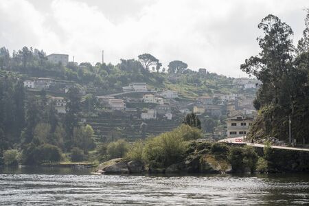 the landscape with the Douro river at the town of Alpendurada, east of Porto in Portugal in Europe.  Portugal, Regua, April, 2019のeditorial素材