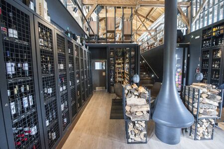 a douro wine shop in the city centre of the town of Peso da Regua on the Douro river, east of Porto in Portugal in Europe.  Portugal, Regua, April, 2019のeditorial素材