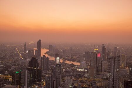 the skyline from the Roof Top of the Maha Nakhon Building in Sathon in the city of Bangkok in Thailand in Southest Asia.  Thailand, Bangkok, November, 2019のeditorial素材