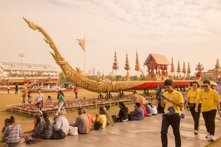 a royal barge at a exhibition about the royal barge ceremony at the Sanam Luang Park in the city of Bangkok in Thailand in Southest Asia.  Thailand, Bangkok, November, 2019のeditorial素材