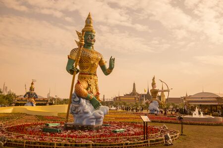a traditional Thai figure e at a exhibition about the royal barge ceremony at the Sanam Luang Park in the city of Bangkok in Thailand in Southest Asia.  Thailand, Bangkok, November, 2019のeditorial素材