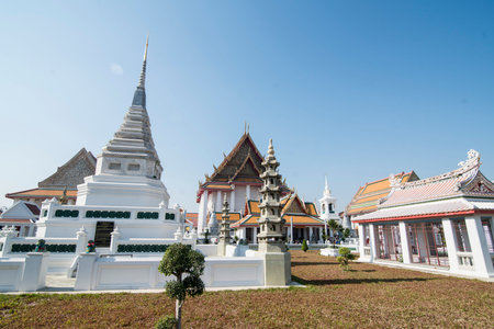 the Wat Kanlayanamit Temple at the Chao Phraya River in Thonburi in the city of Bangkok in Thailand...