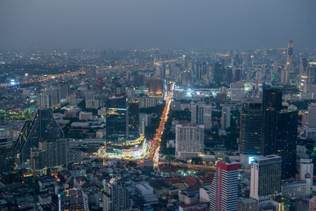 the skyline from the Roof Top of the Maha Nakhon Building in Sathon in the city of Bangkok in...