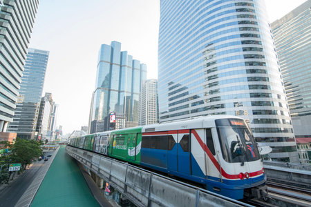 a skytrain of BTS in Silom in the city of Bangkok in Thailand in Southest Asia.  Thailand, Bangkok,...