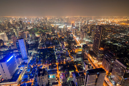 the skyline from the Roof Top of the Maha Nakhon Building in Sathon in the city of Bangkok in...