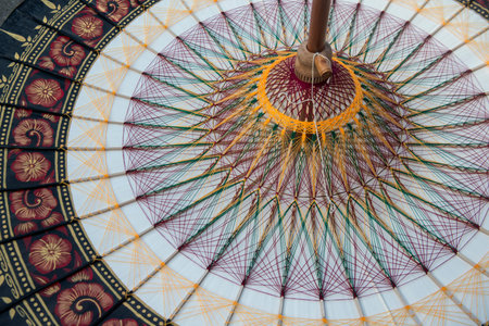 a traditional Thai Umbrella production of Paper Umbrellas in the city of Chiang Mai at north Thailand.   Thailand, Chiang Mai, November, 2019のeditorial素材
