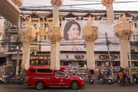 a road in the city centre of Chiang Mai at north Thailand.   Thailand, Chiang Mai, November, 2019のeditorial素材