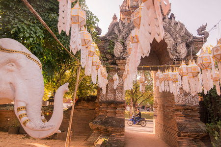The gate of the Wat Lok Moli in the city of Chiang Mai at north Thailand.   Thailand, Chiang Mai,...
