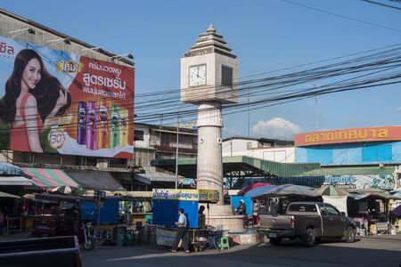 the old clock tower at the Market in the town of Kamphaeng Phet in the Kamphaeng Phet Province in North Thailand.   Thailand, Kamphaeng Phet, November, 2019のeditorial素材