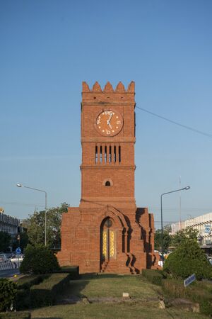 the clock tower in the town of Kamphaeng Phet in the Kamphaeng Phet Province in North Thailand.   Thailand, Kamphaeng Phet, November, 2019のeditorial素材