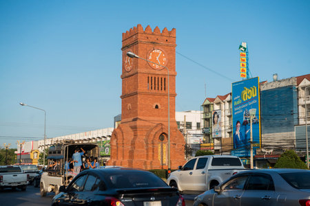 the clock tower in the town of Kamphaeng Phet in the Kamphaeng Phet Province in North Thailand.  ...