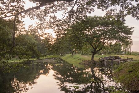 the channel of the city wall of the fortress in the town of Kamphaeng Phet in the Kamphaeng Phet Province in North Thailand.   Thailand, Kamphaeng Phet, November, 2019のeditorial素材