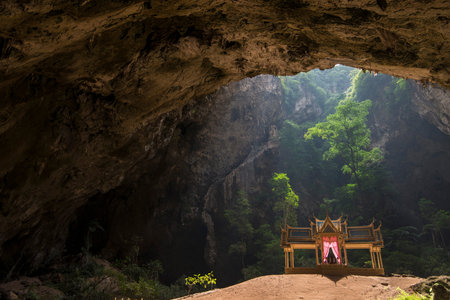the Khua Kharuehat pavillion of the Tham Phraya Nakhon Cave and Hat Laem Sala in the Khao Sam Roi Yot Nationalpark on the Golf of Thailand south the Town of Hua Hin in Thailand.   Thailand, Hua Hin, November, 2019のeditorial素材