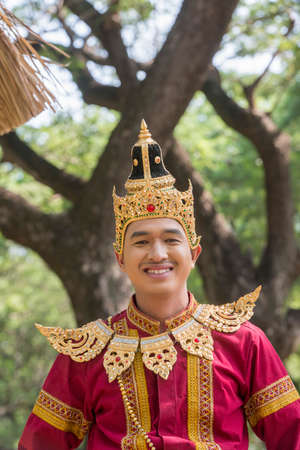 traditional dresst thai people at the Loy Krathong Festival in the Historical Park in Sukhothai in the Provinz Sukhothai in Thailand.   Thailand, Sukhothai, November, 2019のeditorial素材