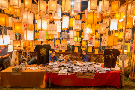 a smal shop with handmade Krathong at the Loy Krathong Festival in the Historical Park in Sukhothai in the Provinz Sukhothai in Thailand.   Thailand, Sukhothai, November, 2019のeditorial素材