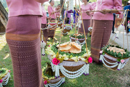 a Thai food market street at the Loy Krathong festival at the Historical Park in Sukhothai in the Provinz Sukhothai in Thailand.   Thailand, Sukhothai, November, 2019のeditorial素材