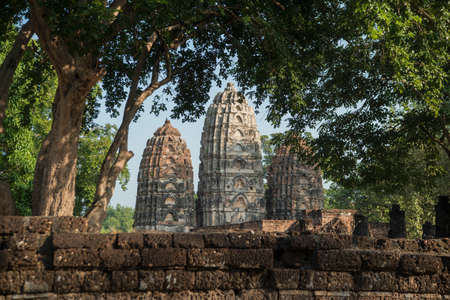 the Wat Si Sawai Temple at the Historical Park in Sukhothai in the Provinz Sukhothai in Thailand.   Thailand, Sukhothai, November, 2019のeditorial素材