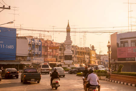 the clock tower in the city centre of the new Sukhothai city in the Provinz Sukhothai in Thailand.   Thailand, Sukhothai, November, 2019のeditorial素材