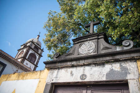 the Monastery and Convento de Santa Clara in the city centre of Funchal at night on the Island Madeira of Portugal.   Portugal, Madeira, April 2018のeditorial素材