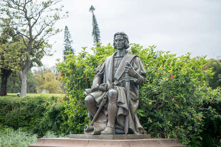 a statue of Cristopher Columbus the Parque de Santa Catarina in the city centre of Funchal on the Island Madeira of Portugal.   Portugal, Madeira, April 2018のeditorial素材