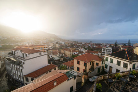 the city centre of Funchal at night on the Island Madeira of Portugal.   Portugal, Madeira, April...