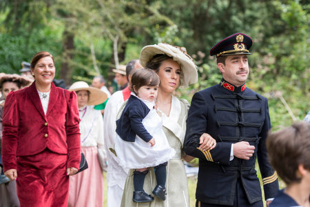 two amateur actors acting the Emperor of Austria Charles 1 or Karl 1  and his wife Zita at the...