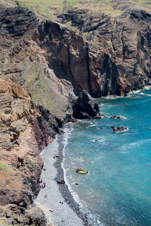 The landscape of the Ponta de Sao lourenco near the Town of Canical on the coast at east Madeira on the Island Madeira of Portugal.   Portugal, Madeira, April 2018のeditorial素材