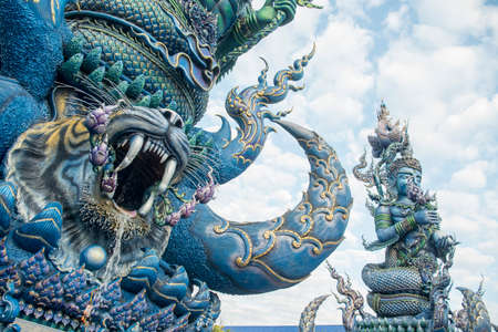 the Blue Temple or Wat Rong Suea Ten in the city of Chiang Rai in North Thailand.  Thailand, Chiang Rai, November, 2019のeditorial素材