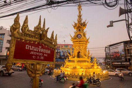 the clock tower in the city of Chiang Rai in North Thailand.  Thailand, Chiang Rai, November, 2019のeditorial素材