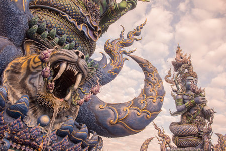the Blue Temple or Wat Rong Suea Ten in the city of Chiang Rai in North Thailand.  Thailand, Chiang Rai, November, 2019のeditorial素材