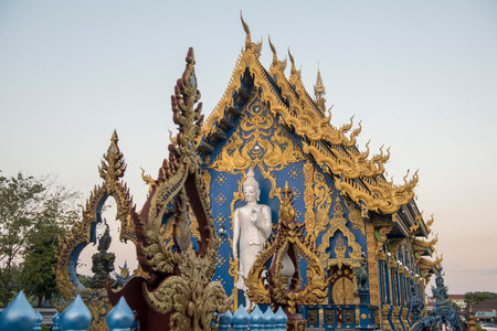 the Blue Temple or Wat Rong Suea Ten in the city of Chiang Rai in North Thailand.  Thailand, Chiang Rai, November, 2019のeditorial素材