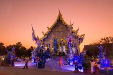the Blue Temple or Wat Rong Suea Ten in the city of Chiang Rai in North Thailand.  Thailand, Chiang...