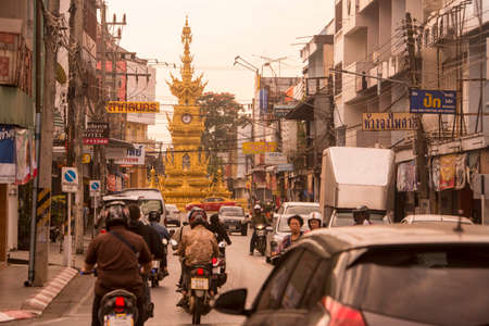 the clock tower in the city of Chiang Rai in North Thailand.  Thailand, Chiang Rai, November, 2019のeditorial素材