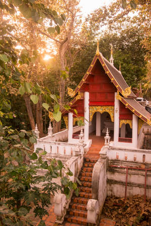 the Temple Wat Phra That Chom Kitti in the town of Chiang Saen at the mekong River in the golden triangle in the north of the city Chiang Rai in North Thailand.   Thailand, Chiang Sean, November, 2019のeditorial素材