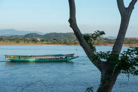 a sunset at the mekong river in the town of Chiang Saen in the north of the city Chiang Rai in North Thailand.   Thailand, Chiang Sean, November, 2019のeditorial素材