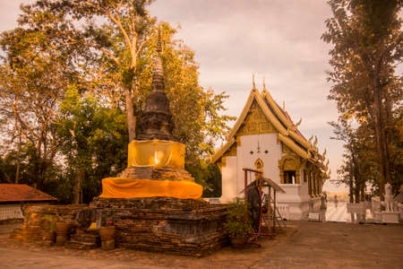 the Temple Wat Phra That Chom Kitti in the town of Chiang Saen at the mekong River in the golden triangle in the north of the city Chiang Rai in North Thailand.   Thailand, Chiang Sean, November, 2019のeditorial素材