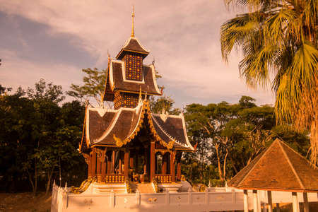 a smal shrine in the town of Chiang Saen at the mekong River in the golden triangle in the north of the city Chiang Rai in North Thailand.   Thailand, Chiang Sean, November, 2019のeditorial素材