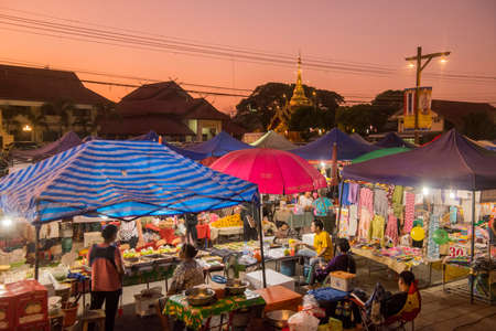 the Satuday night market at the mekong river in the town of Chiang Saen in the north of the city Chiang Rai in North Thailand.   Thailand, Chiang Sean, November, 2019のeditorial素材