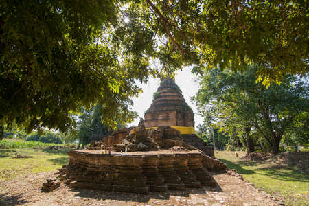 the Ruins of the wat That Khieo at the mekong river in the town of Chiang Saen in the north of the city Chiang Rai in North Thailand.   Thailand, Chiang Sean, November, 2019のeditorial素材